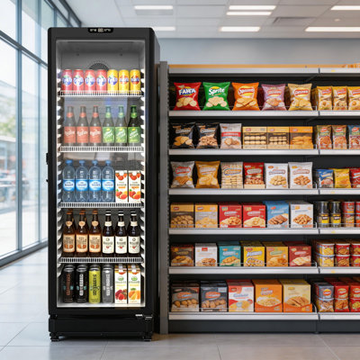 12 Cu.Ft. Commercial Beverage Refrigerator Upright Beverage Display Cooler In Black With Glass Door