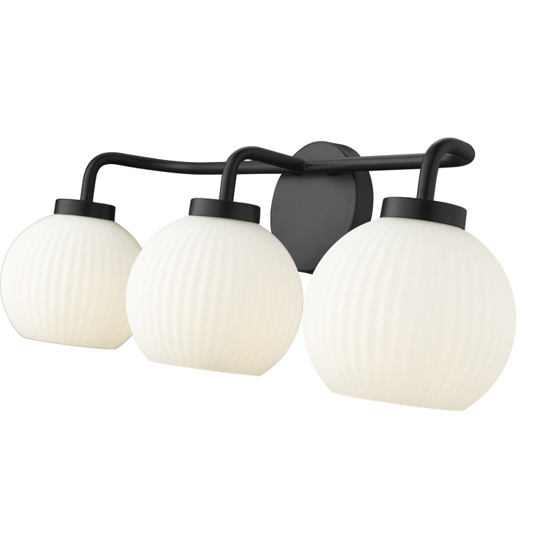 Breakwater Bay Ahlexus 3 Light Vanity with Opal Ribbed Glass Shade, Matte Black