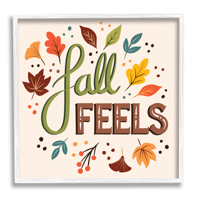 «Fall Feels Expression Festive Harvest Foliage Autumn Leaves» par Jo Taylor - Art textuel, Giclée encadrée blanc bord de mer