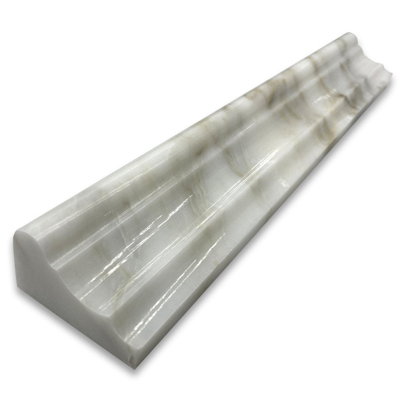 Calacatta 12" x 2" Marble Mosaic Tile, White/Gray