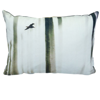 Textural Forest Bird Cotton Lumbar Pillow