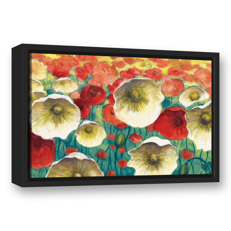 Poppies - Print on Canvas, 12" H x 18" W, Black Framed