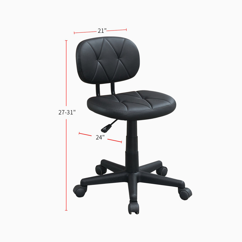 Executive Swivel Armless Black Leather Office Chair with Plastic Base