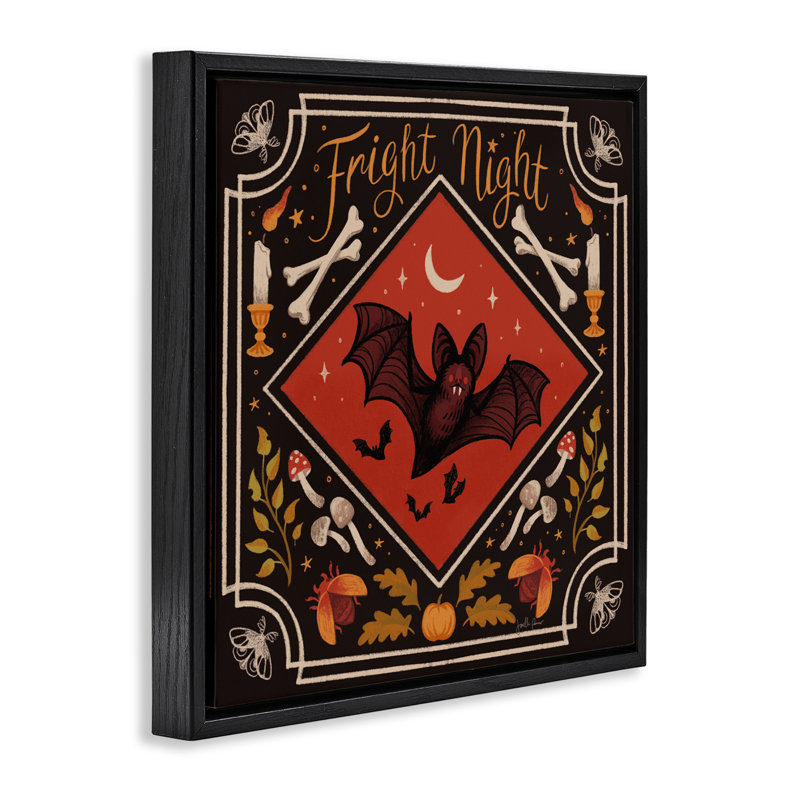 Cadre flottant Fright Night Bat & Botanicals, design par Janelle Penner, Cadre flottant noir de jais, H 18 po x l 18 po