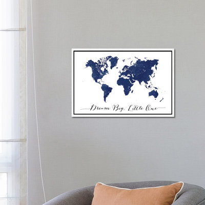 Blue World Map Dream Big 1 Piece Wall Art on Canvas