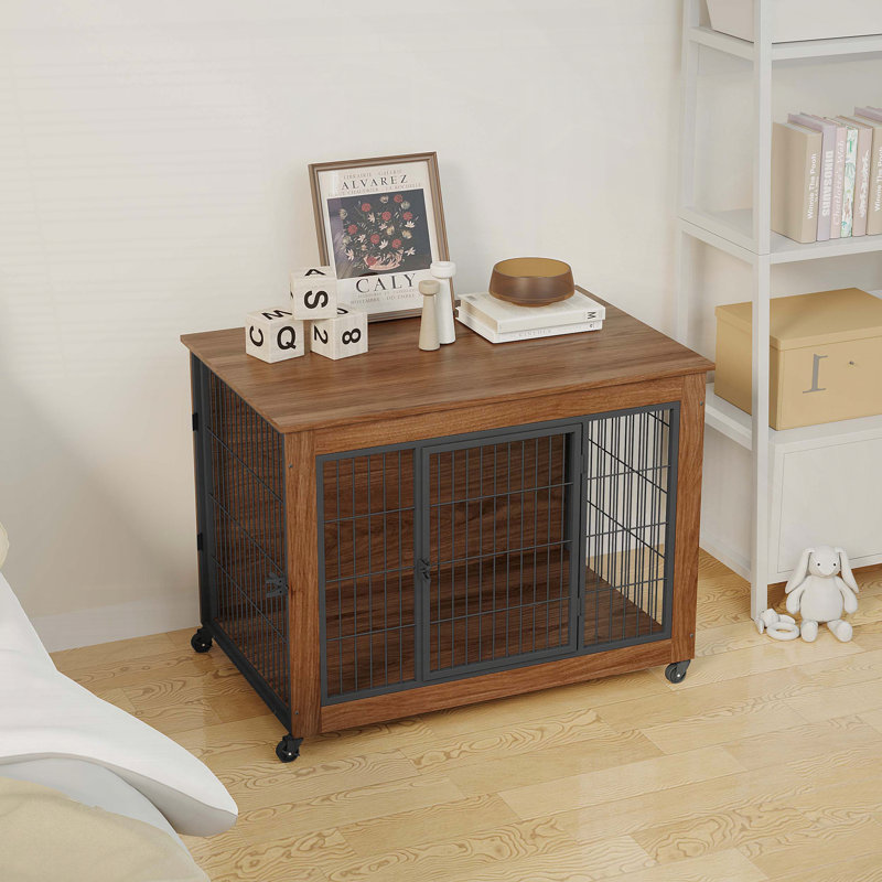 38,6 Mobilier pour cage robuste avec roulettes pour petits chiens, H 29,3 po x l 38,6 po x P 25,6 po
