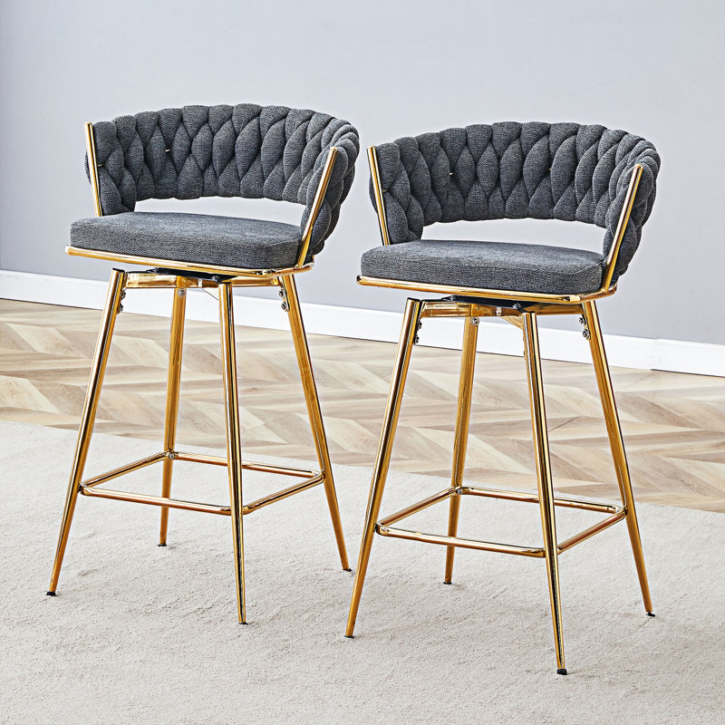 Ensemble de 2 tabourets de bar pivotants, Gris foncé, Doré