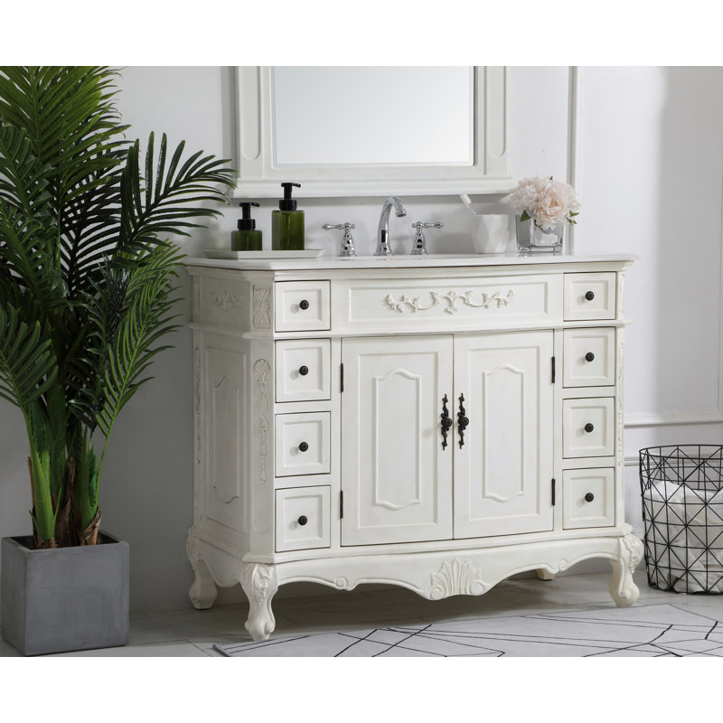 Ensemble de meuble-lavabo simple 42 po Lunette, Ivoire, Blanc Ivoire