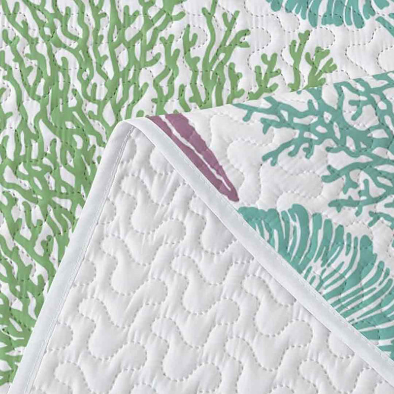 King Size Pink Reversible Microfiber Coastal Quilt Set