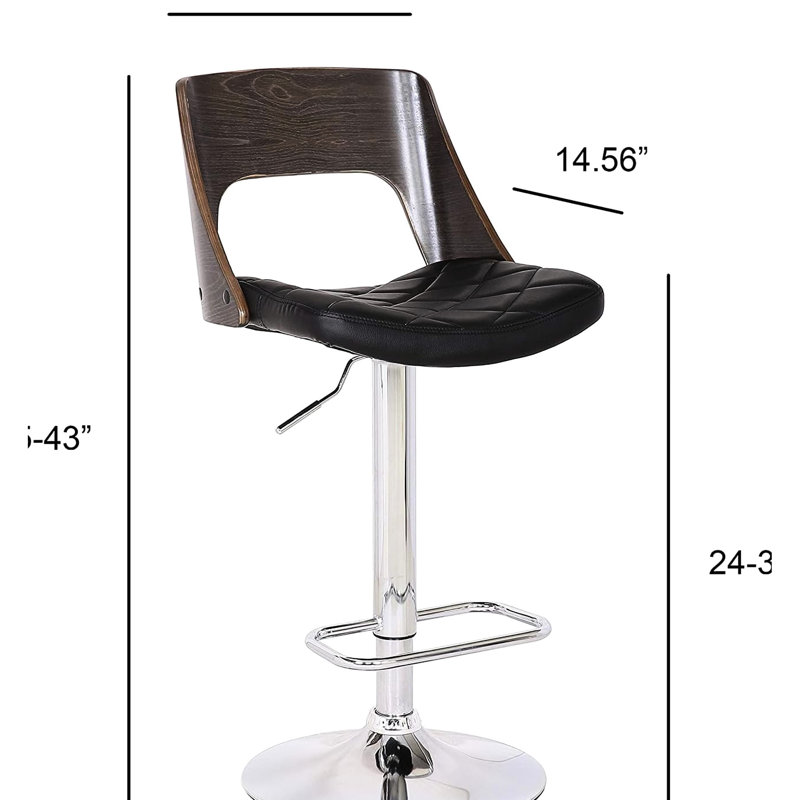 Contemporary Swivel Bar Stool With Adjustable Height, Diamond Finish, And Weathered Oak In Black Upholstery American Design Curved Back, 360 Swivel, Height