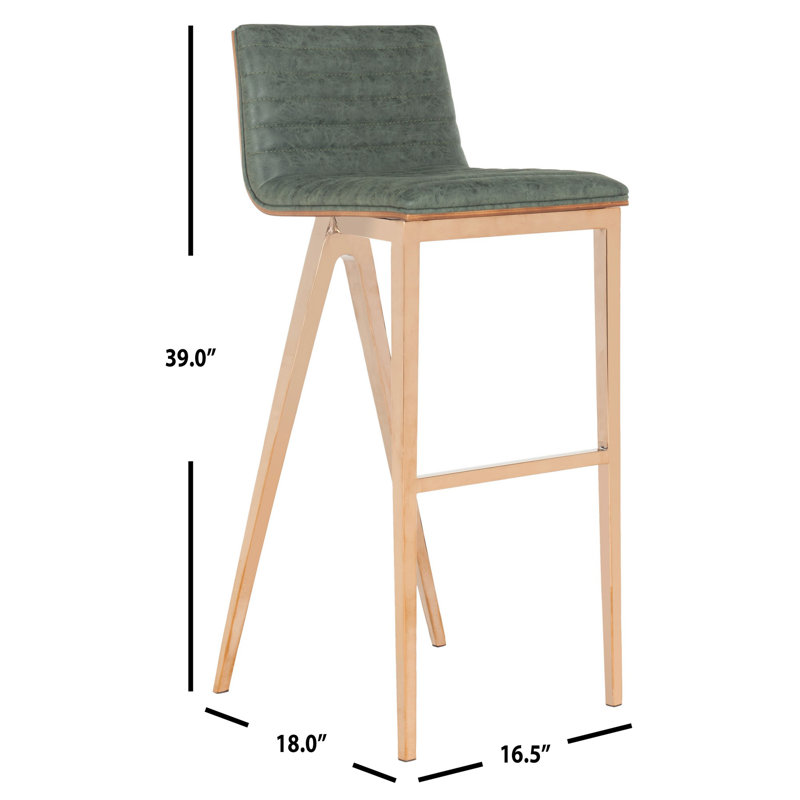 Saddle Upholstered Counter Stool with Metal Frame, Ash Green