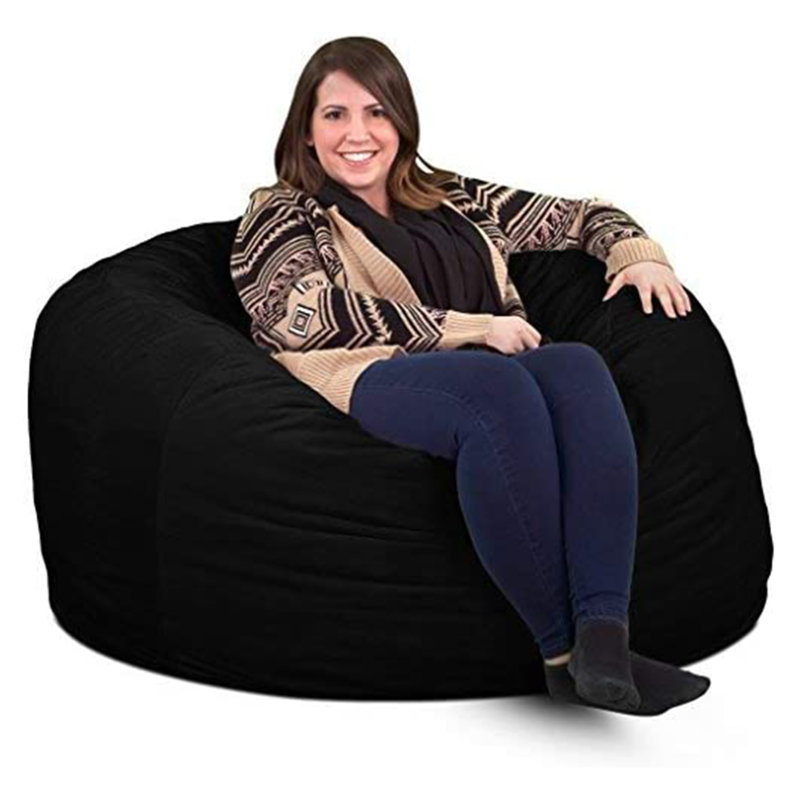 Bean Bag Chair, Oversized Indoor Comfy Lounger, Suede, Black Suede, 28" H x 48" W x 48" D