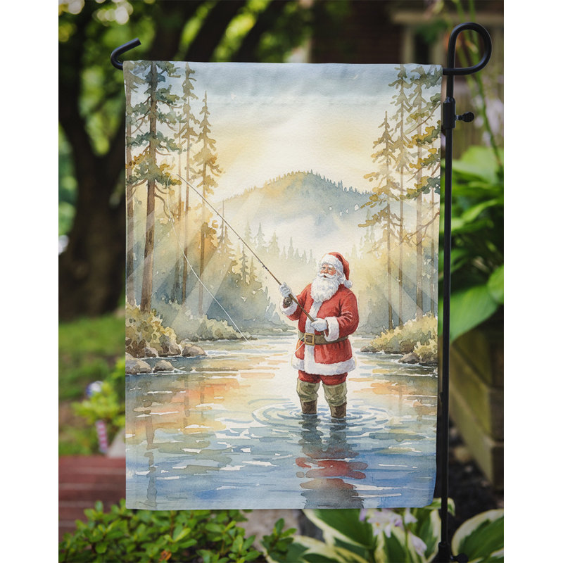 Père Noël pêchant à la mouche au lever du soleil, Taille du jardin, Père Noël - pêche au lever du soleil