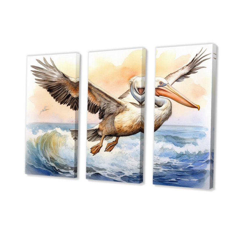 Majestic Pelican Seabird I 3 pièces, H 28 po x l 36 po x P 1 po