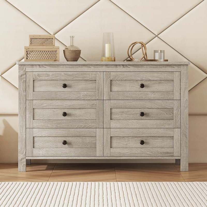 Commode 6 tiroirs en bois, Gris antique