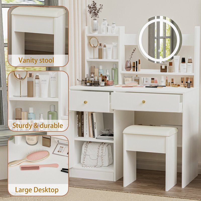 Vanity Mirror With Lights And Table Set With 3 Colour Lighting Brightness Adjustable,Dressing Table