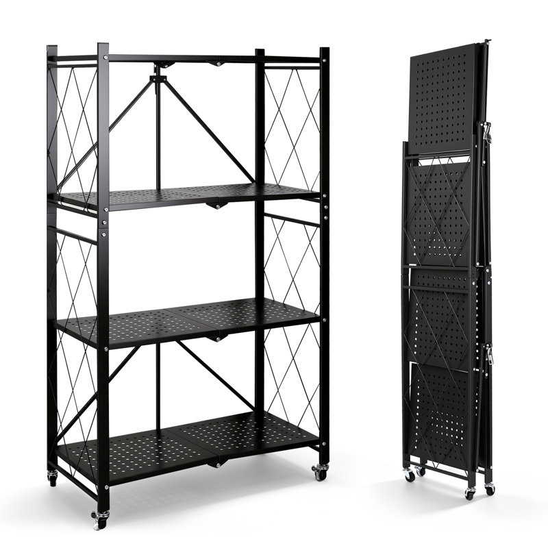 Chariot utilitaire pliable moderne à 4 niveaux avec roues verrouillables, étagères de rangement pliables et peu encombrantes pour la décoration de la maison et de la cuisine