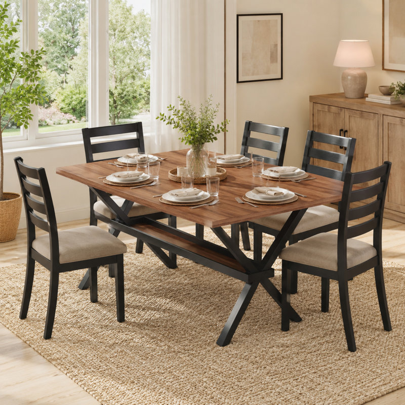 Table de salle à manger industrielle en bois aggloméré et en métal pour les rassemblements et les repas dans la salle à manger
