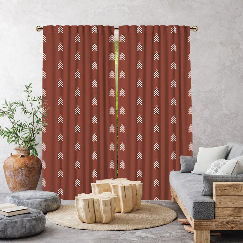 Arrow-Patterned Boho Room Lined Single Panel Curtain, 140cm Width x 250 cm Drop, Brown