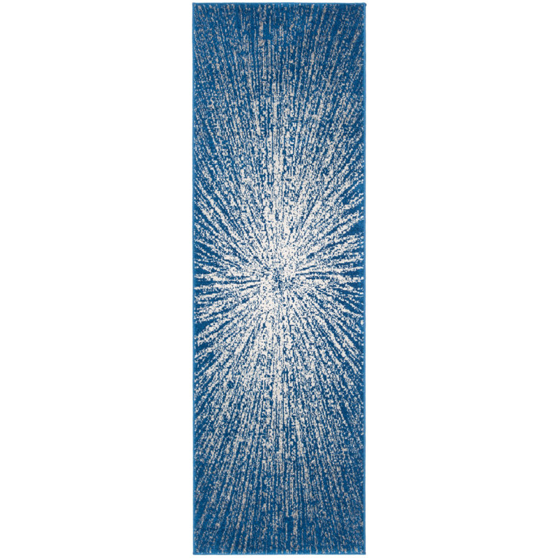 Tapis bleu marine / ivoire Faustina, Rectangle 2 pi 2 po x 7 pi