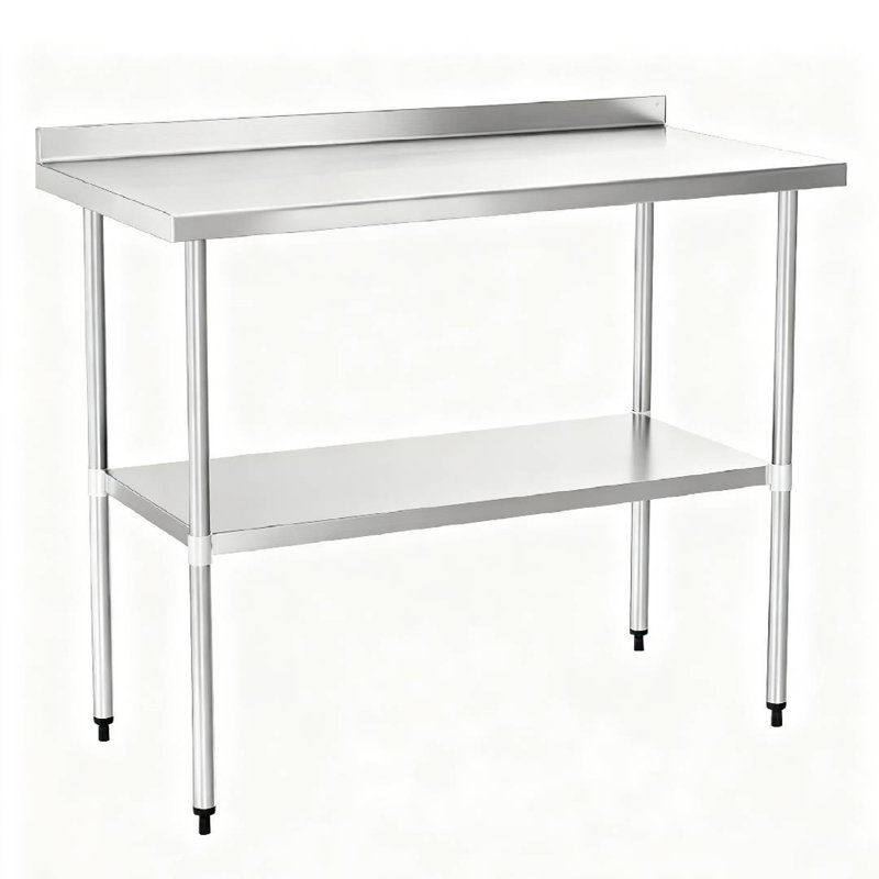 Table de travail robuste en acier inoxydable de calibre 18 de 30 po x 48 po avec dosseret et tablette de 4 po - Certifié NSF pour les cuisines de restaurant