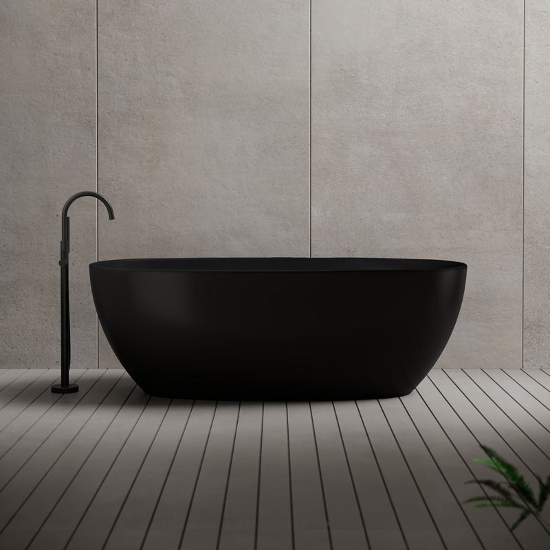 MonBlari 59" X 29" Acrylic Freestanding Soaking Bathtub with Overflow and Pop-up Drain For Bathroom, Matte Black