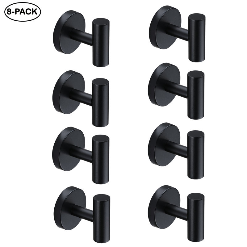 8 Pack 2.25"H Modern Stainless Steel Bathroom Wall Mounted Towel Hook, Matte Black