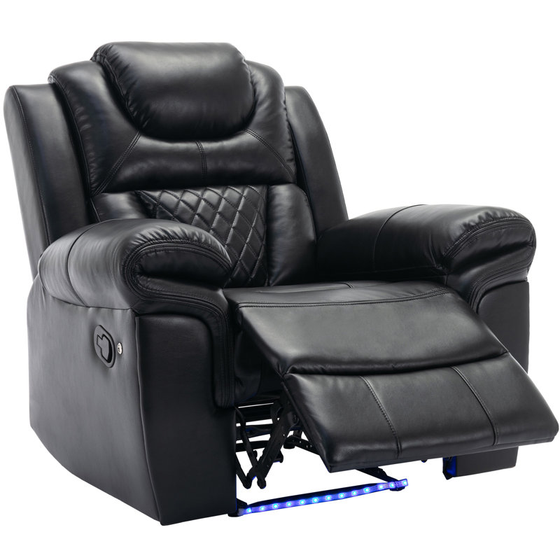 Manual Recliner Chair with LED Light Strip, Black Faux Leather