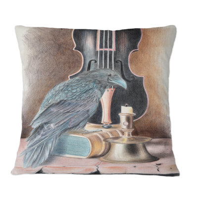 Coussin Raven On A Book With Violin I - Bohemian & Eclectic