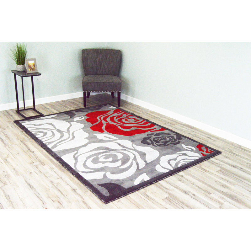 Tapis rouge / gris Seyda, Rectangle 5 pi x 7 pi