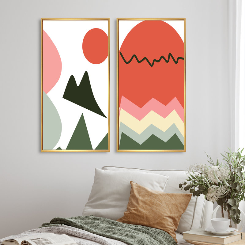 «Scandinavian Abstract Geometric Typographie VII», ensemble de 2 reproductions, H 40 po x l 40 po x P 1,5 po, Cadre doré