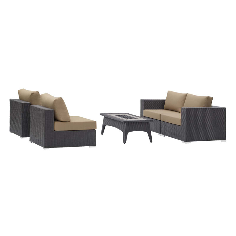 Ensemble de patio extérieur avec foyer Convene 5 pièces par Modway, Moka