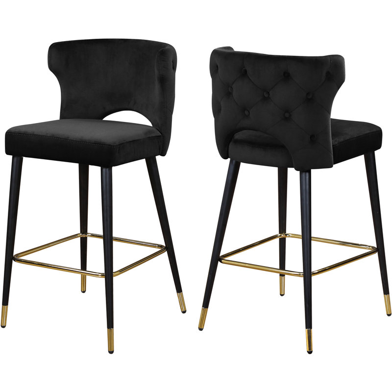 Sanchez Upholstered Counter Stool with Metal Frame, Black Velvet