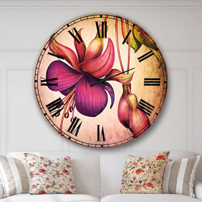 Fuchsia avec feuilles vertes - Horloge murale traditionnelle