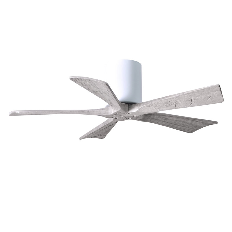 60" Irene 5-Blade Hugger Ceiling Fan with Wall Remote, 42", Barn Wood Tone, Gloss White
