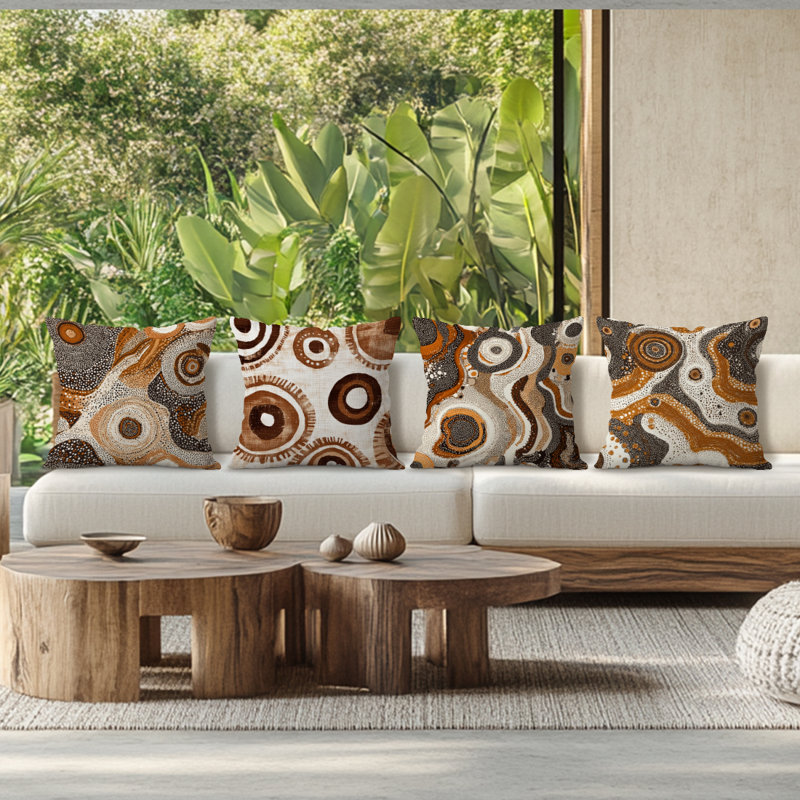 4 housses de coussin décoratives à motif bohémien abstrait