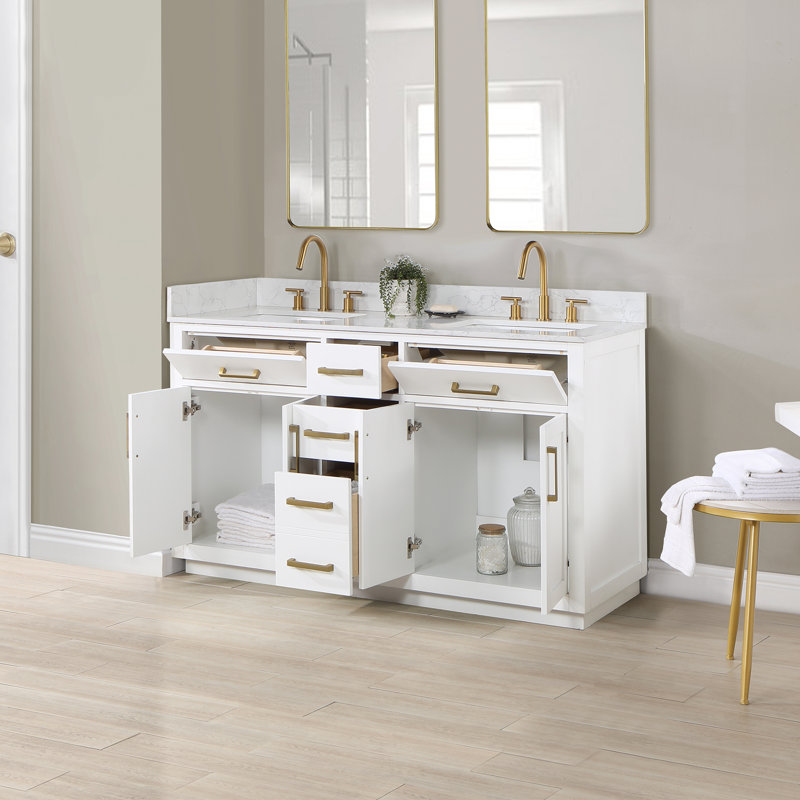 Ensemble de meuble-lavabo double 60 po Gavino, Or, Blanc