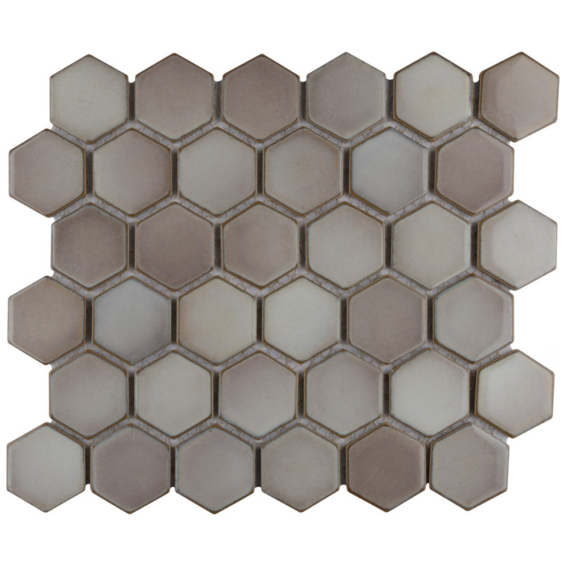 Hudson Due 2" Hex 10-7/8 " x 12-5/8 " Porcelain Mosaic Floor and Wall Tile, Dove Gray