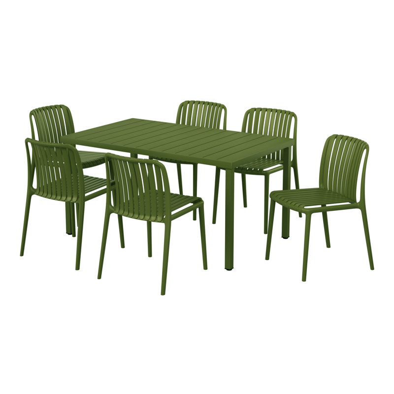 6-Person Outdoor Rectangular Dining Set, Green