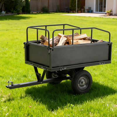 Chariot de jardin 60 "avec benne basculante en acier 60" avec pneus pneumatiques de 15 ", côtés amovibles, capacité de 17 pieds cubes, remorque de remorquage tout-terrain