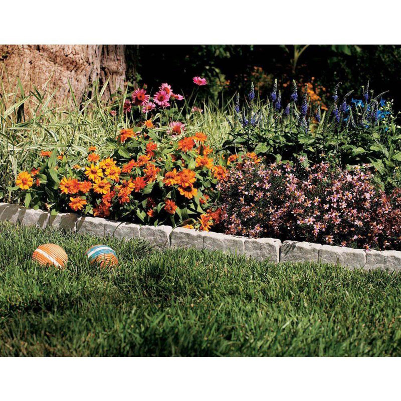 Light Taupe Resin Decorative Stone Lawn Edging Set of 40