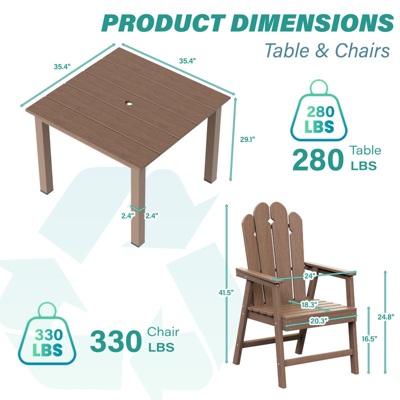The Outdoor Courtyard Dining Set Includes A Square Table And 4 High back Beautifully Designed Dining Chairs With Armrests. It Fully Embodies Noble Taste And Attention To Guests, Making It An Ideal Choice For Hosting Guests At Home.