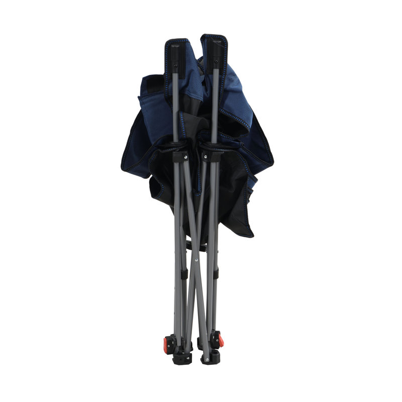 Fauteuil de camping inclinable, inclinable, portatif, bleu foncé, à trois positions, avec poches latérales, porte-gobelet et sac de transport.
