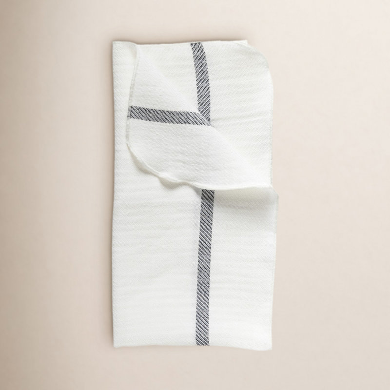 Serviette 50% Li 50% Co, Blanc / Bleu