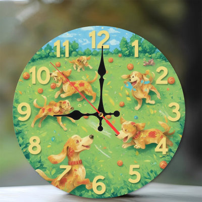Clock Face With Playing Dogs On Field
