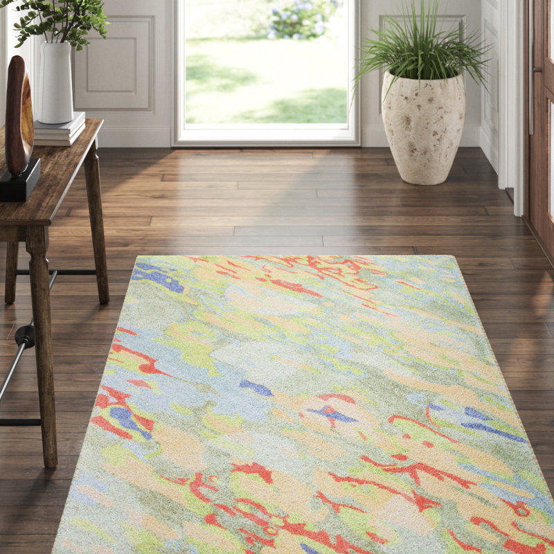 Reflections Abstract Handmade Tufted Green/Blue/Red Area Rug, Rectangle 3' x 5'