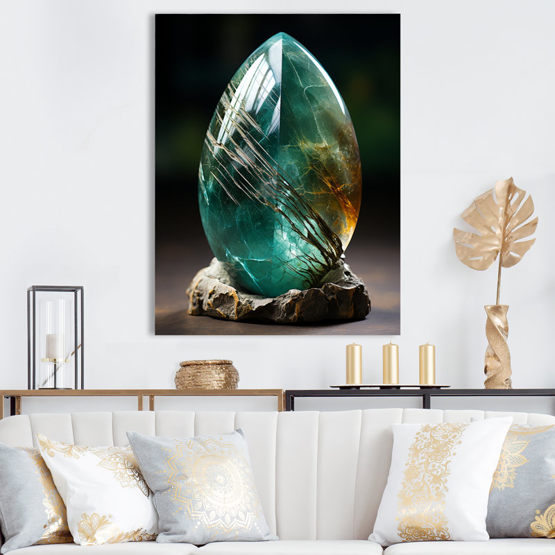 Amazonite pierre sarcelle spirituelle sur toile, H 40 po x l 30 po x P 1,5 po, Toile tendue