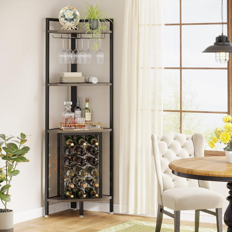 Aljawhara Wine Bottle & Glass Rack, Grey
