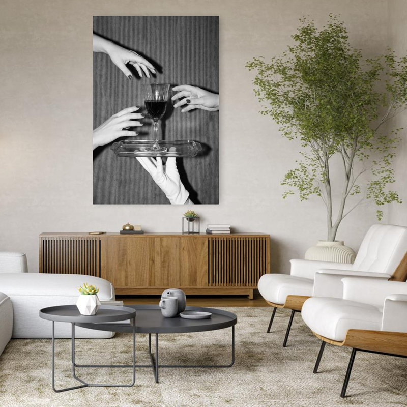 «The Wine Is Served», art mural rétro, H 48 po x l 32 po