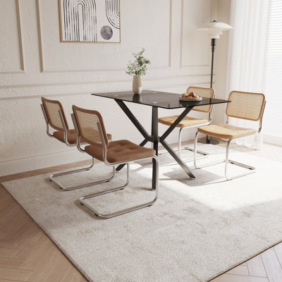 47.24" Rectangular Tempered Glass Dining Table With Metal Legs, by Mercer41